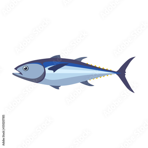Seafood or marine tuna cartoon illustration. Crab  lobster  oyster  fish  shrimp  mussel  salmon and crayfish isolated on white