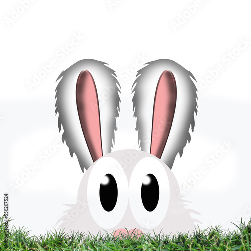 Cartoonfigur Osterhase vor einer Grasnarbe