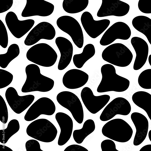 Abstract seamless pattern with black on white background for texture and fabric print. The cow pattern concept.