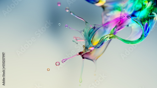 colorful water splash on light blue background, 3D rendering