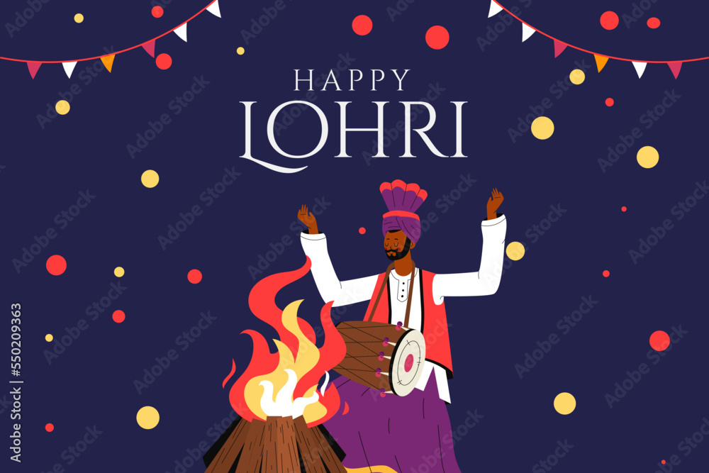 Happy Lohri festival of Punjab India background. Vector illustration.
