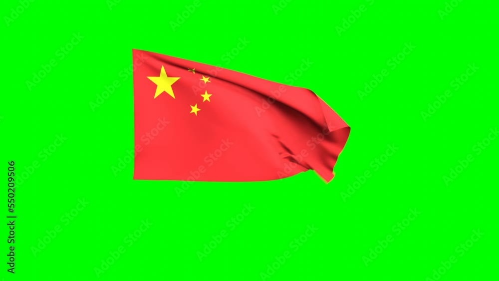 China waving flag 3D animation on a green background. Chinese's ...