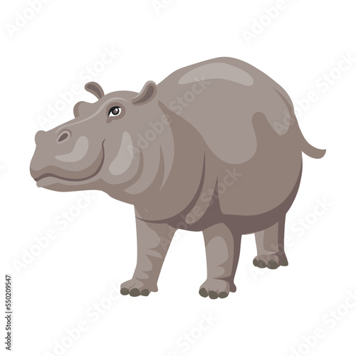 Hippo activity cartoon illustration. African animal sitting  swimming in lake or river and standing on white background