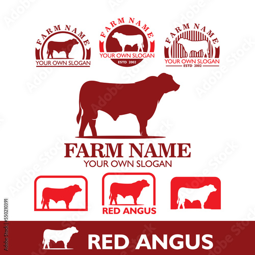 red angus simple bull logo, silhouette of great cattle standing vector illustrations