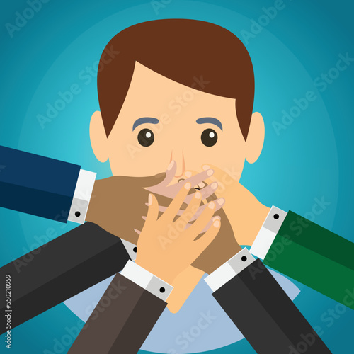 Man with mouth shut, gender censorship concept