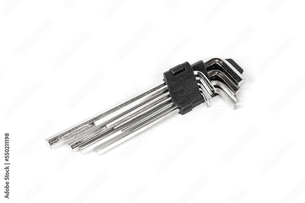 Set of hex wrench for fasteners closeup. Hexagonal key isolated on a white background. Hexagon key Set of hex wrench for fasteners closeup. Hexagonal key isolated on a white background. Hexagon key
