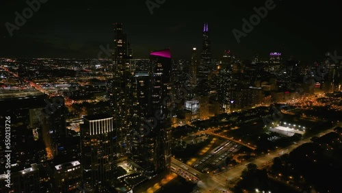 Wallpaper Mural Aerial view of illuminated luxury condos and Grant park, night in Chicago, USA Torontodigital.ca