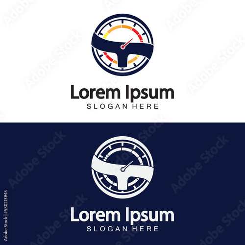 Steering Wheel and speedometer logo template. Driving school vector design.