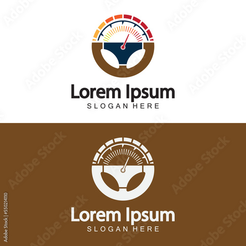 Steering Wheel and speedometer logo template. Driving school vector design.