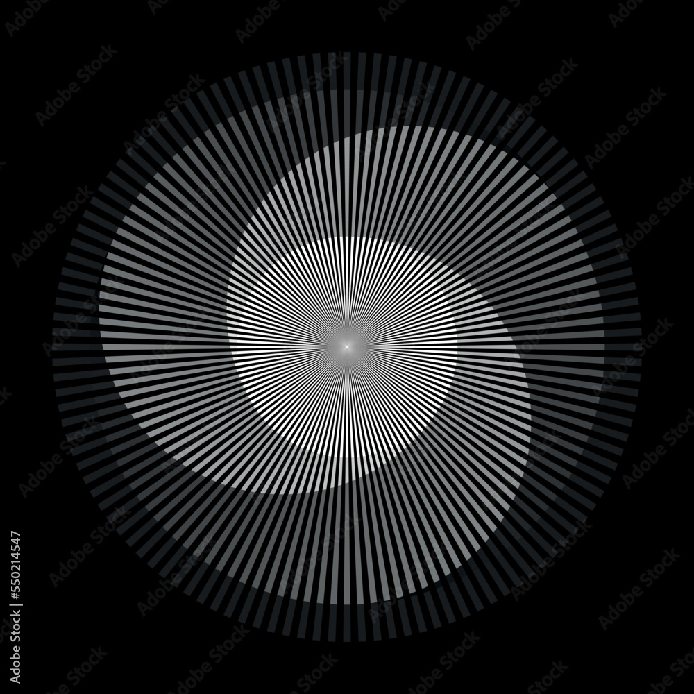 Abstract circle with lines as a spiral or propeller. One white color lines with different opacity in three segments.