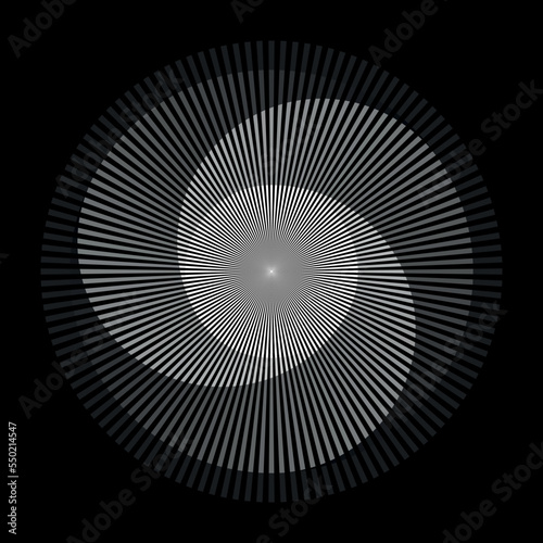 Abstract circle with lines as a spiral or propeller. One white color lines with different opacity in three segments.