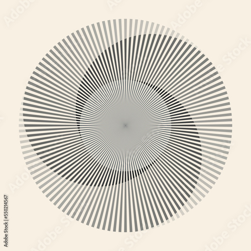 Abstract circle with lines as a spiral or propeller. One black color lines with different opacity.