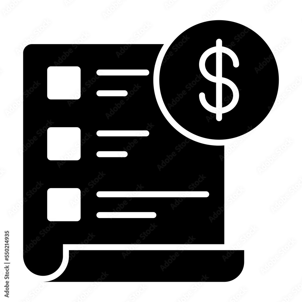 Dollar coin on page concept of invoice vector icon Dollar coin on page concept of invoice vector icon