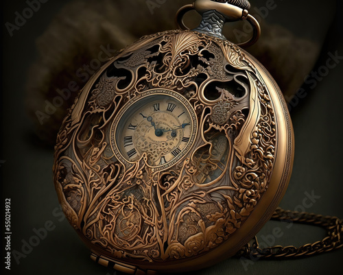 AI generated image of an extremely ornate vintage pocket watch  photo