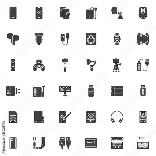 Cell phone accessories vector icons set