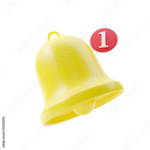 Reminder 3D Illustration render, Notification bell icon alert notice elements Business isolated on white background