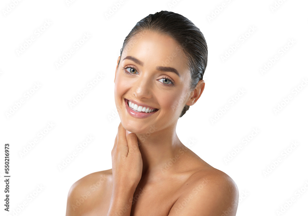 Shot of a young female touching a her soft skin against an isolated on a transparent png background. Shot of a young female touching a her soft skin against an isolated on a transparent png background.