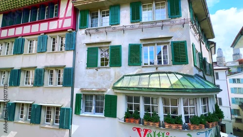 Panorama of townhouses on Schlusselgasse, Zurich, Switzerland photo