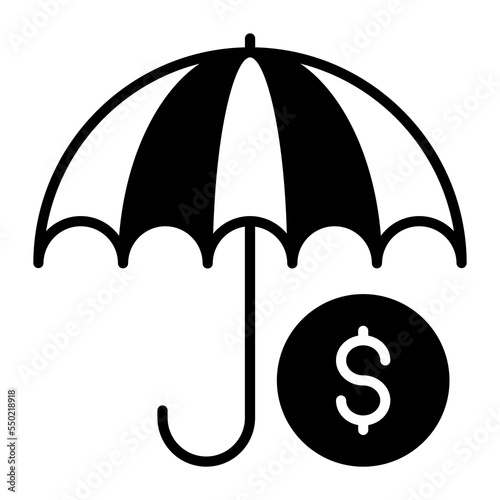 Dollar coin inside umbrella showing concept of insurance