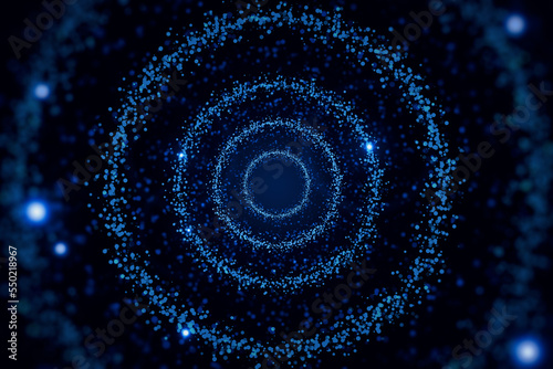 Abstract blue space hologram on blurry dark texture. Metaverse and cyberspace concept. 3D Rendering.