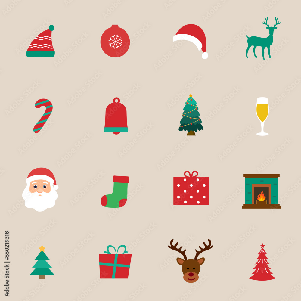 Cute Christmas Santa icon set in flat design. Cute Christmas Santa icon set in flat design.