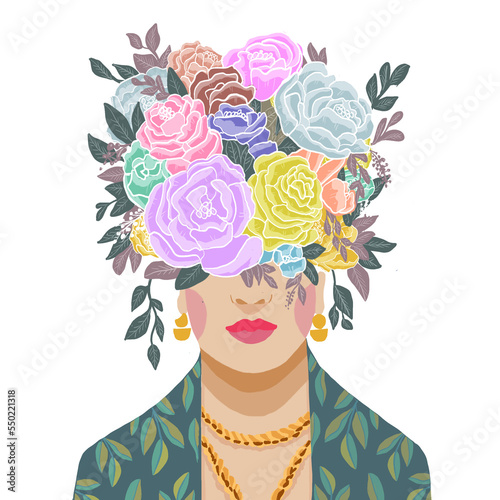 Donna messicana con fiori sulla testa  photo