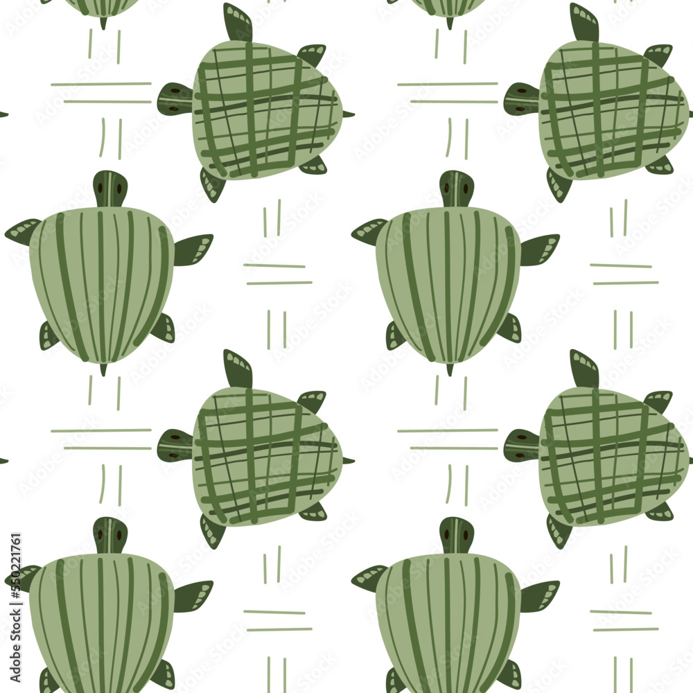 Background with sea turtles and texture on a green shell. Children's illustration. Marine illustration in children's style in green color scheme. Suitable for printing on textiles and paper. Background with sea turtles and texture on a green shell. Children's illustration. Marine illustration in children's style in green color scheme. Suitable for printing on textiles and paper.