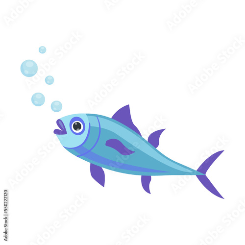 Ocean or sea tuna creature character vector illustration. Cute funny underwater animal for kids isolated on white background