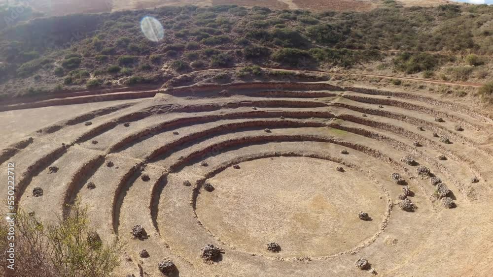 Moray archaeological site in Peru, old Inca empire ruins in Cuzco sacred valley Peruvian andes mountains Moray archaeological site in Peru, old Inca empire ruins in Cuzco sacred valley Peruvian andes mountains