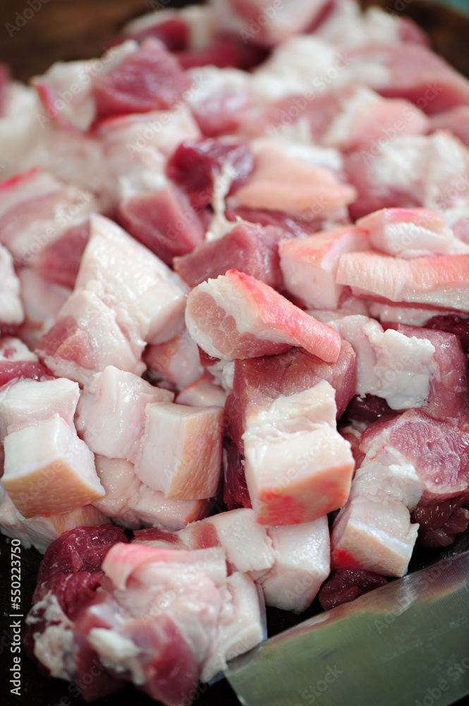 Raw pork belly pieces background Raw pork belly pieces background