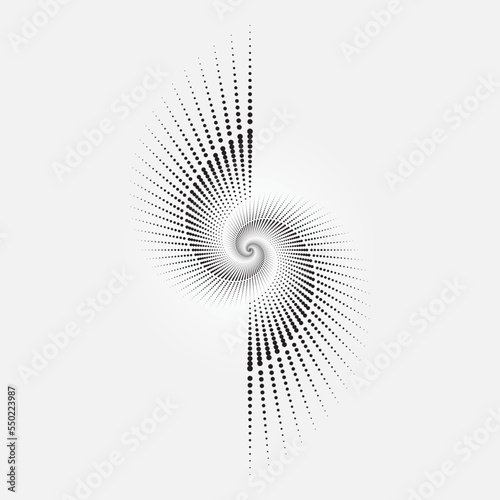 Circle halftone spiral background. dots abstract concentric circle. spiral, swirl, twirl element. Circular and radial dots helix. Segmented circle with rotation. 