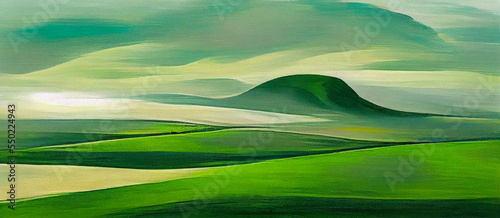 Abstract green landscape wallpaper background illustration design with hills