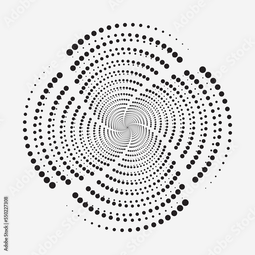 Black abstract vector halftone dots design element. Halftone effect vector pattern, texture, pattern, object for design. Circle dots isolated on the white background. Vector design element. 