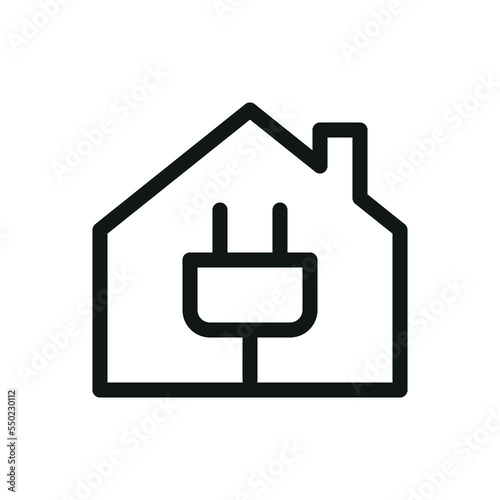 Home electrical system installation isolated icon, house with electric power plug vector icon with editable stroke