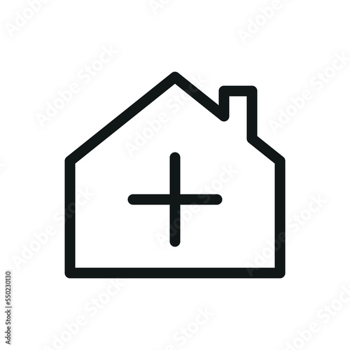 Building new house isolated icon, house with plus sign vector icon with editable stroke