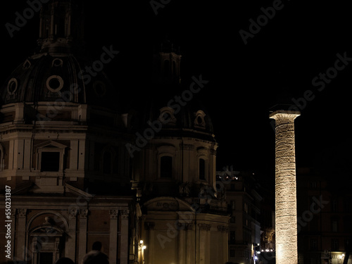 traian column fori imperiali rome view at night photo