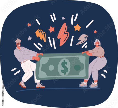 Cartoon vector illustration of coulple is sharing money.Divorce and competition concept. photo