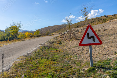 Traffic sign in a secondary road in the north of Spain