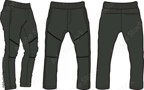 Chino Joggers Pant Front and Back View. Fashion Illustration, Vector, CAD, Technical Drawing, Flat Drawing.