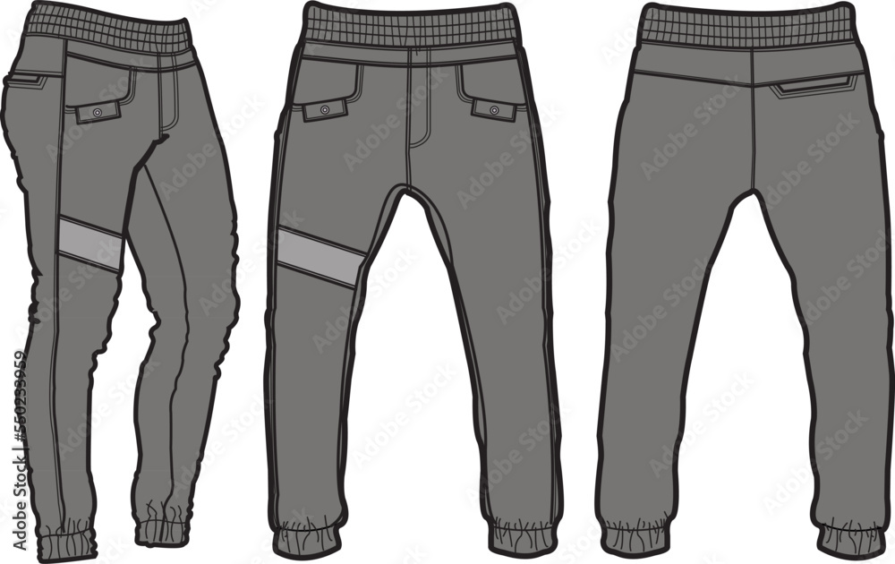 Chino Joggers Pant Front and Back View. Fashion Illustration, Vector, CAD, Technical Drawing, Flat Drawing. Chino Joggers Pant Front and Back View. Fashion Illustration, Vector, CAD, Technical Drawing, Flat Drawing.