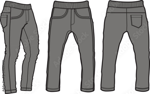 Chino Joggers Pant Front and Back View. Fashion Illustration, Vector, CAD, Technical Drawing, Flat Drawing.