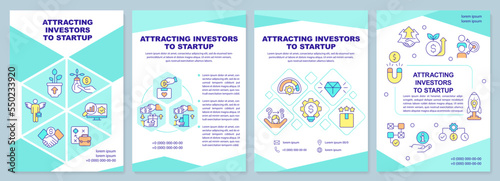 Attracting investors to startup mint brochure template. Leaflet design with linear icons. Editable 4 vector layouts for presentation, annual reports. Arial-Black, Myriad Pro-Regular fonts used