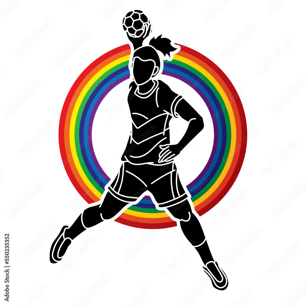 Handball Sport Woman Player Action Cartoon Graphic Vector