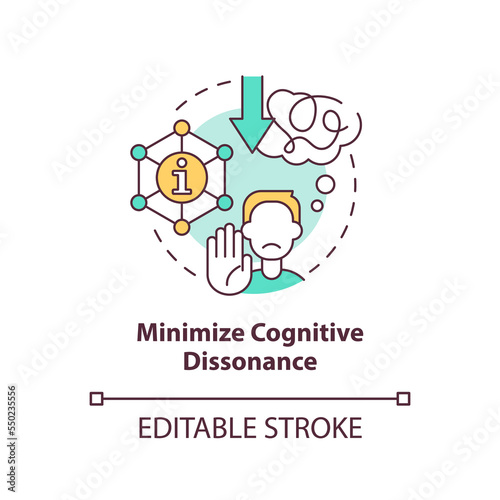 Minimize cognitive dissonance concept icon. Explanation of confirmatory bias abstract idea thin line illustration. Isolated outline drawing. Editable stroke. Arial, Myriad Pro-Bold fonts used