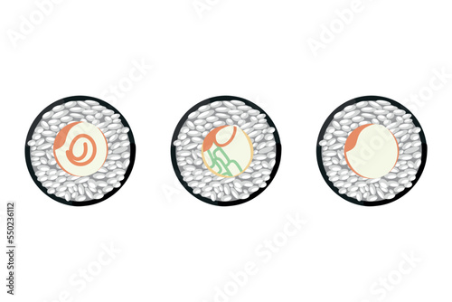 Sushi, traditional Japanese food. Asian seafood group. Template for sushi restaurant, cafe, delivery or your business.