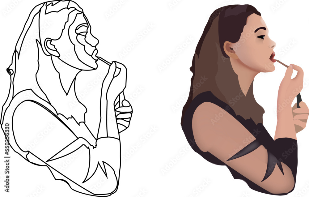 Female profile person intent on wearing makeup- Female profile person intent on wearing makeup-