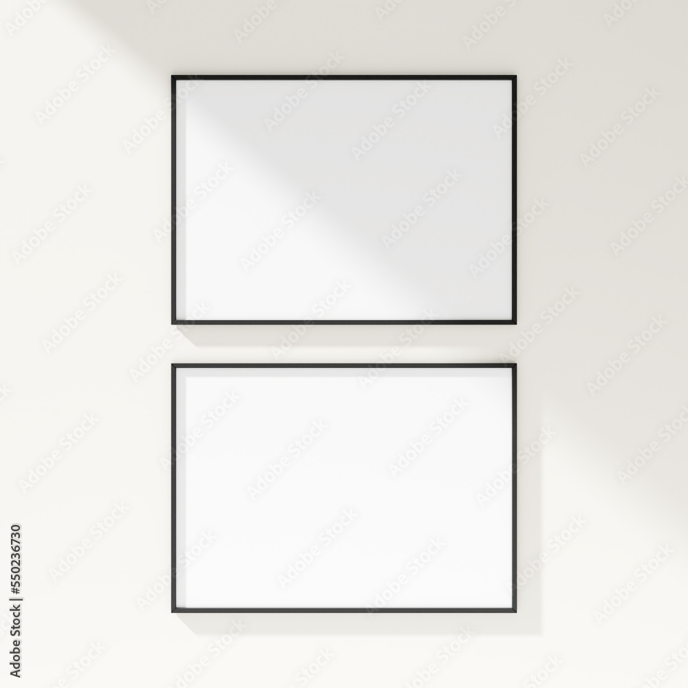 Minimal frame mockup on white wall. Poster mockup. Clean, modern, minimal frame. 3d rendering. Minimal frame mockup on white wall. Poster mockup. Clean, modern, minimal frame. 3d rendering.
