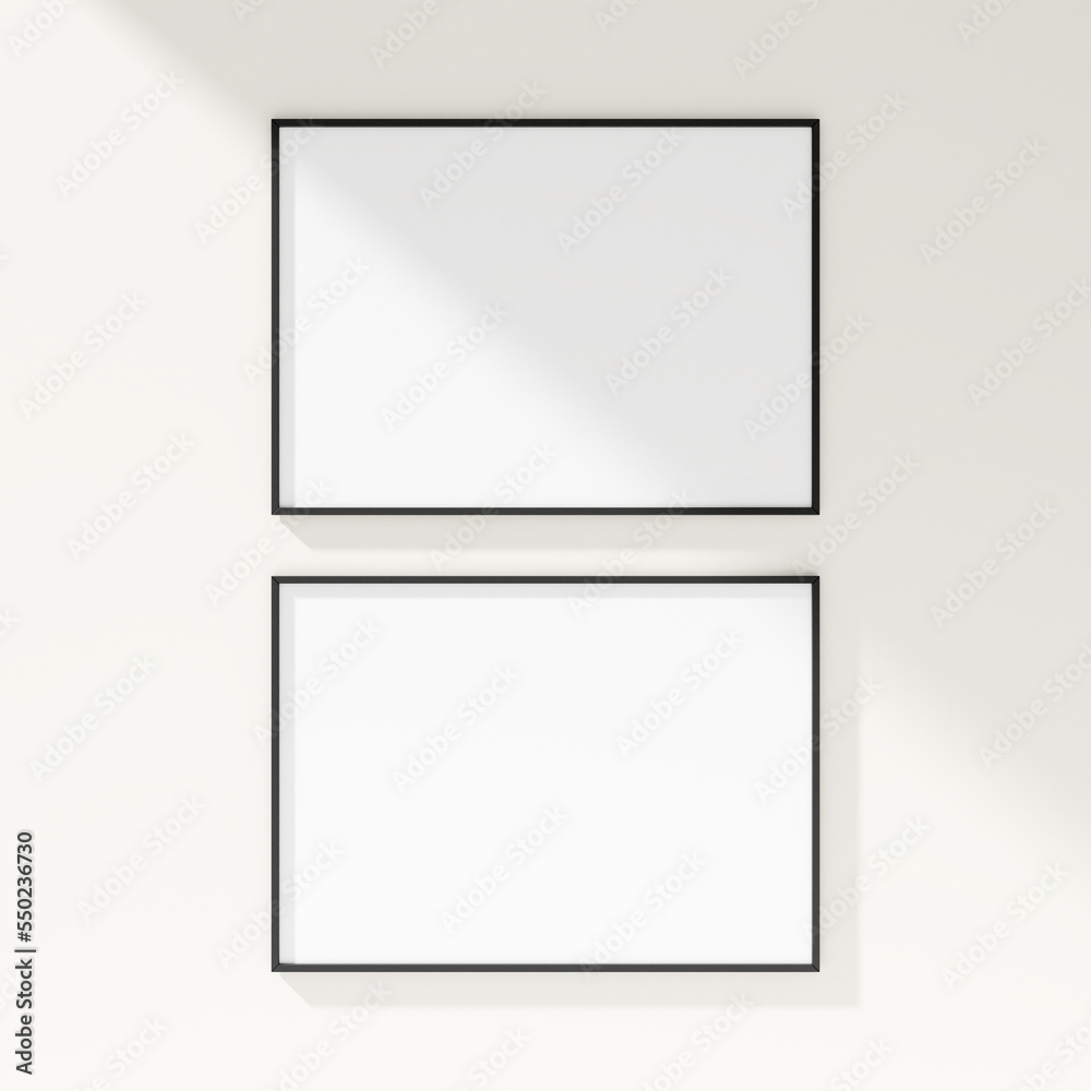 Minimal frame mockup on white wall. Poster mockup. Clean, modern, minimal frame. 3d rendering.