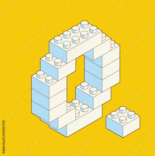 Number 0 from Plastic building blocks. Colored bricks are isolated on white background. Vector 3d illustration.