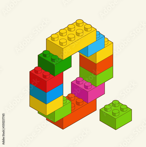Number 0 from Plastic building blocks. Colored bricks are isolated on white background. Vector 3d illustration.